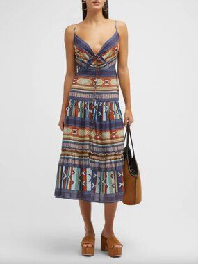 Veronica Beard Abilene Printed V-Neck Midi Dress XL EUC